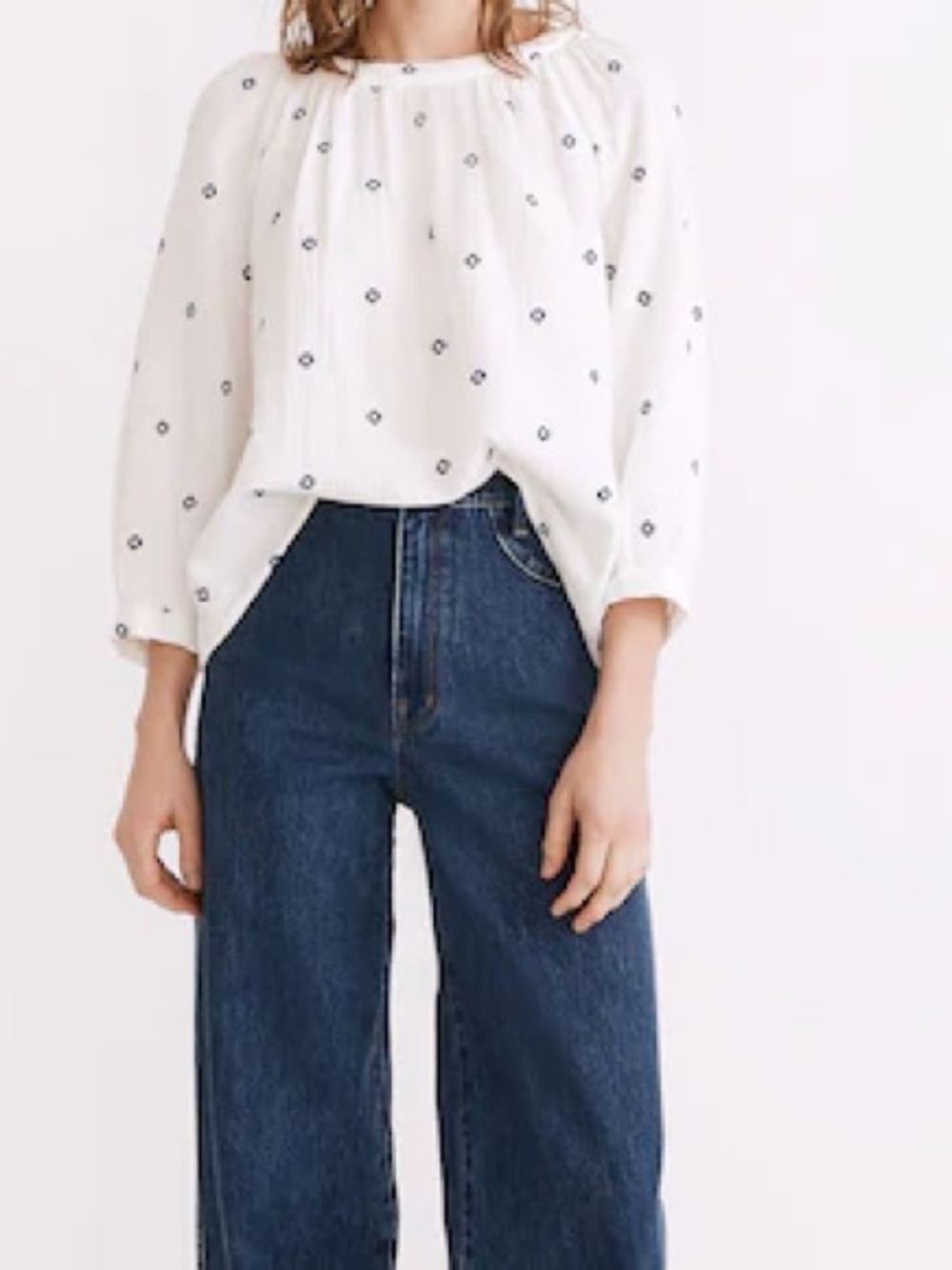 Madewell Embroidered Lightspun Wide-Neck Cuffed-Sleeve Top